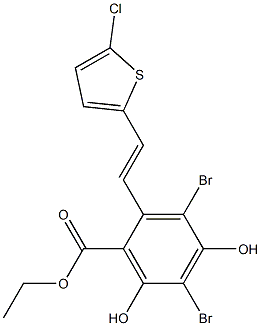 3,5-Dibromo-2-[2-(5-chloro-thiophen-2-yl)-vinyl]-4,6-dihydroxy-benzoic acid ethyl ester structure