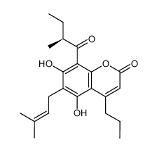 4-Propyl-5,7-dihydroxy-6-(3-methyl-2-butenyl)-8-(2-methylbutyryl)-2H-1-benzopyran-2-one结构式