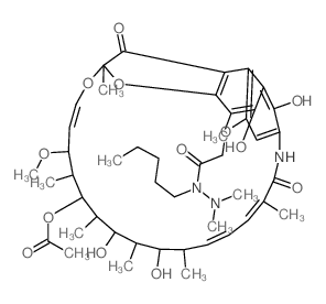 Acetic acid, [[1,2-dihydro-5,6,17,19,21-pentahydroxy-23-methoxy-2, 4,12,16,18,20,22-heptamethyl-1,11-dioxo-2,7-(epoxypentadeca[1,11, 13]trienimino)naphtho[2,1-b]furan-9-yl]oxy]-, 21-acetate, 2, 2-dime结构式