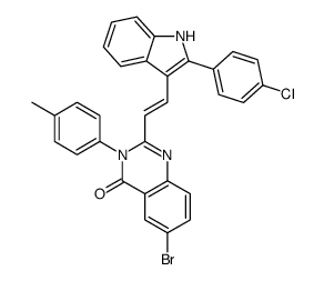6-bromo-2-[(E)-2-[2-(4-chlorophenyl)-1H-indol-3-yl]ethenyl]-3-(4-methylphenyl)quinazolin-4-one结构式