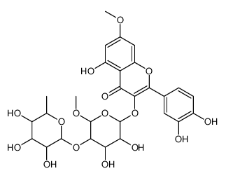 4H-1-Benzopyran-4-one, 3-((2-O-(6-deoxy-alpha-L-mannopyranosyl)-beta-D-glucopyranosyl)oxy)-2-(3,4-dihydroxyphenyl)-5-hydroxy-7-methoxy-结构式