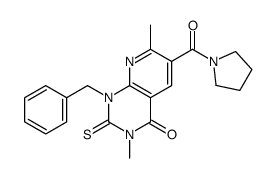 1-benzyl-3,7-dimethyl-6-(pyrrolidine-1-carbonyl)-2-sulfanylidenepyrido[2,3-d]pyrimidin-4-one结构式