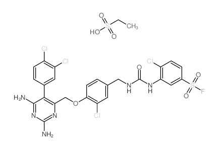 4-chloro-3-[[3-chloro-4-[[2,6-diamino-5-(3,4-dichlorophenyl)pyrimidin-4-yl]methoxy]phenyl]methylcarbamoylamino]benzenesulfonyl fluoride; ethanesulfonic acid picture