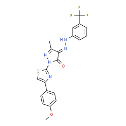 2-[4-(4-methoxyphenyl)-1,3-thiazol-2-yl]-5-methyl-4-{[3-(trifluoromethyl)phenyl]hydrazono}-2,4-dihydro-3H-pyrazol-3-one structure