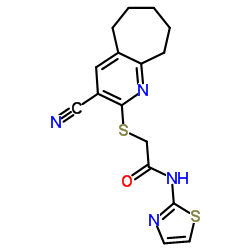 2-[(3-Cyano-6,7,8,9-tetrahydro-5H-cyclohepta[b]pyridin-2-yl)sulfanyl]-N-(1,3-thiazol-2-yl)acetamide结构式