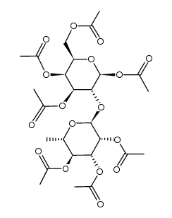 O1,O3,O4,O6-Tetraacetyl-O2-(tri-O-acetyl-α-L-rhamnopyranosyl)-β-D-galactopyranose结构式