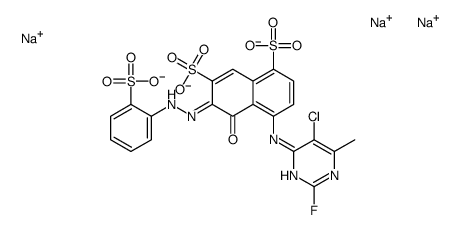 1,7-Naphthalenedisulfonic acid, 4-[(5-chloro-2-fluoro-6-methyl- 4-pyrimidinyl)amino]-5-hydroxy-6-[(2-sulfophenyl )azo]-, trisodium salt结构式