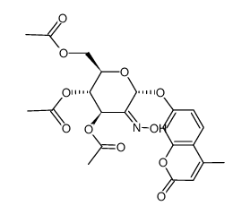 (2R,3S,4R,6R)-2-(acetoxymethyl)-5-(hydroxyimino)-6-((4-methyl-2-oxo-2H-chromen-7-yl)oxy)tetrahydro-2H-pyran-3,4-diyl diacetate Structure