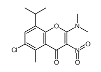 6-chloro-2-(dimethylamino)-8-isopropyl-5-methyl-3-nitro-4H-1-benzopyran-4-one结构式