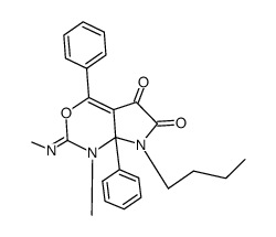 7-Butyl-1,2,7,7a-tetrahydro-1-methyl-2-(methylimino)-4,7a-diphenylpyrrolo<2,3-d><1,3>oxazin-5,6-dion结构式