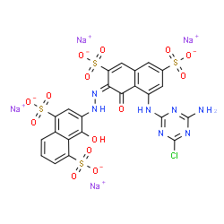 tetrasodium 3-[[8-[(4-amino-6-chloro-1,3,5-triazin-2-yl)amino]-1-hydroxy-3,6-disulphonato-2-naphthyl]azo]-4-hydroxynaphthalene-1,5-disulphonate Structure