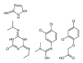 6-chloro-4-N-ethyl-2-N-propan-2-yl-1,3,5-triazine-2,4-diamine,2-(2,4-dichlorophenoxy)acetic acid,3-(3,4-dichlorophenyl)-1,1-dimethylurea,1H-1,2,4-triazol-5-amine Structure