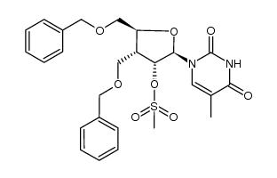 (2R,3R,4R,5S)-4,5-bis((benzyloxy)methyl)-2-(5-methyl-2,4-dioxo-3,4-dihydropyrimidin-1(2H)-yl)tetrahydrofuran-3-yl methanesulfonate Structure