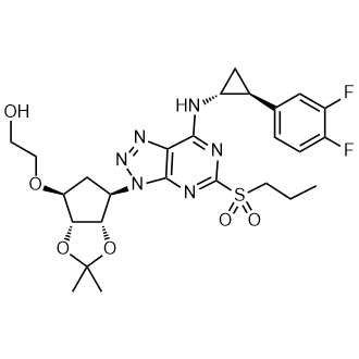2-(((3aR,4S,6R,6aS)-6-(7-(((1R,2S)-2-(3,4-二氟苯基)环丙基)氨基)-5-(丙基磺酰基)-3H-[1,2,3]三唑并[4,5-d]嘧啶-3-基)-2,2-二甲基四氢-3aH-环戊二烯并[d][1,3]二氧杂环戊烯-4-基)氧基)乙醇结构式