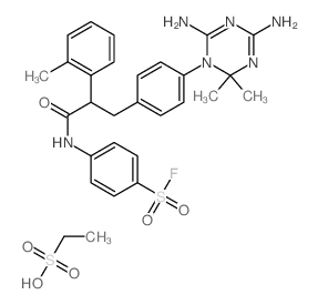 4-[[3-[4-(4,6-diamino-2,2-dimethyl-1,3,5-triazin-1-yl)phenyl]-2-(2-methylphenyl)propanoyl]amino]benzenesulfonyl fluoride; ethanesulfonic acid结构式