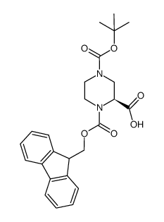 (S)-1-(((9H-芴-9-基)甲氧基)羰基)-4-(叔丁氧基羰基)哌嗪-2-羧酸结构式