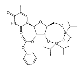 3',5'-O-(1,1,3,3-tetraisopropyldisiloxan-1,3-diyl)-5-methyl-2'-O-(phenoxythiocarbonyl)-L-uridine Structure