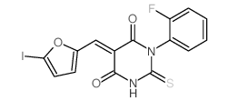 (5E)-1-(2-fluorophenyl)-5-[(5-iodofuran-2-yl)methylidene]-2-sulfanylidene-1,3-diazinane-4,6-dione Structure