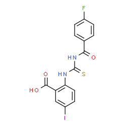 2-[[[(2-FLUOROBENZOYL)AMINO]THIOXOMETHYL]AMINO]-5-IODO-BENZOIC ACID structure