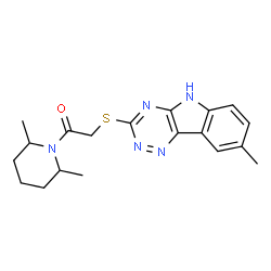 Piperidine, 2,6-dimethyl-1-[[(8-methyl-2H-1,2,4-triazino[5,6-b]indol-3-yl)thio]acetyl]- (9CI) picture