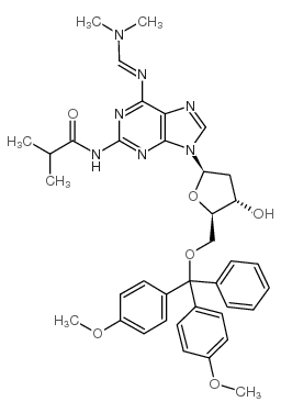 2-amino-5'-o-(dimethoxytrityl)-2'-deoxy-n6-(dimethylaminomethylidene)-n2-(isobutyryl)adenosine结构式