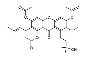 8-(3-hydroxy-3-methylbutyl)-7-methoxy-2-(3-methylbut-2-en-1-yl)-9-oxo-9H-xanthene-1,3,6-triyl triacetate结构式