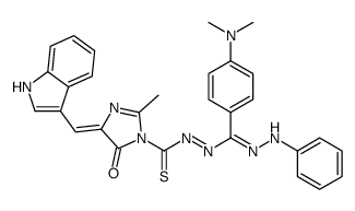 (4E)-N-[(E)-N-anilino-C-[4-(dimethylamino)phenyl]carbonimidoyl]imino-4-(1H-indol-3-ylmethylidene)-2-methyl-5-oxoimidazole-1-carbothioamide结构式