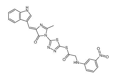 (5E)-5-(1H-indol-3-ylmethylidene)-2-methyl-3-[5-[2-[(3-nitrophenyl)ami no]acetyl]sulfanyl-1,3,4-thiadiazol-2-yl]imidazol-4-one Structure