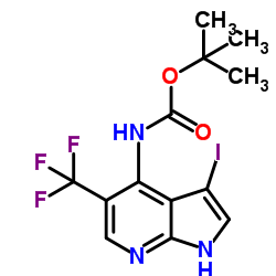 2-Methyl-2-propanyl [3-iodo-5-(trifluoromethyl)-1H-pyrrolo[2,3-b]pyridin-4-yl]carbamate Structure