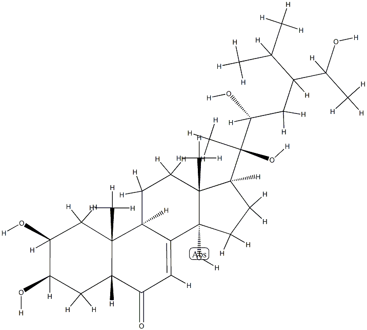 (22R,24ξ)-2β,3β,14,20,22,28-Hexahydroxy-5β-stigmast-7-en-6-one结构式