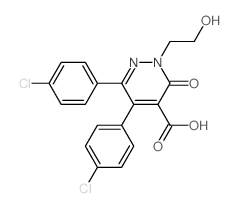 5,6-bis(4-chlorophenyl)-2-(2-hydroxyethyl)-3-oxo-pyridazine-4-carboxylic acid structure