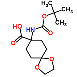 8-(Boc-氨基)-1,4-二氧杂螺[4.5]癸烷-8-甲酸结构式