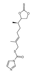 S-((6R,E)-2-methyl-6-(2-thioxo-1,3-dioxolan-4-yl)hept-2-en-1-yl) 1H-imidazole-1-carbothioate结构式