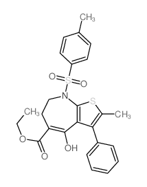 (5E)-5-(ethoxy-hydroxy-methylidene)-9-methyl-2-(4-methylphenyl)sulfonyl-8-phenyl-10-thia-2-azabicyclo[5.3.0]deca-8,11-dien-6-one结构式