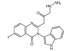 2-hydrazinoacetylmethyl-3-(indol-3'-yl)-6-iodo-4(3H)-quinazolinone结构式