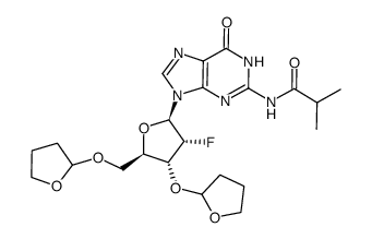 N2-isobutyryl-3'-O,5'-O-bis(tetrahydrofuranyl)-2'-deoxy-2'-fluoroguanosine Structure