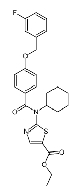 2-{Cyclohexyl-[4-(3-fluoro-benzyloxy)-benzoyl]-amino}-thiazole-5-carboxylic acid ethyl ester结构式