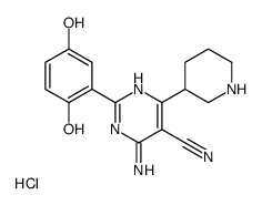 5-Pyrimidinecarbonitrile, 4-amino-2-(2,5-dihydroxyphenyl)-6-(3-piperidinyl)-, (HCl salt) Structure