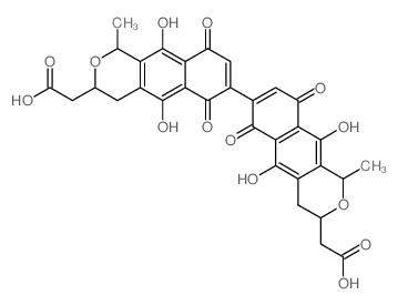 [7,7'-Bi-1H-naphtho[2,3-c]pyran]-3,3'-diaceticacid,3,3',4,4',6,6',9,9'-octahydro-5,5',10,10'-tetrahydroxy-1,1'-dimethyl-6,6',9,9'-tetraoxo-结构式