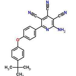 2-Amino-6-{4-[4-(2-methyl-2-propanyl)phenoxy]phenyl}-3,4,5-pyridinetricarbonitrile结构式