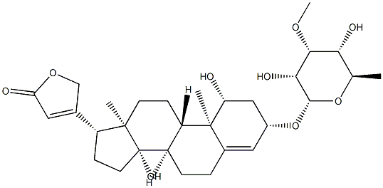 3β-[(6-Deoxy-3-O-methyl-α-D-allopyranosyl)oxy]-1β,14-dihydroxycarda-4,20(22)-dienolide结构式