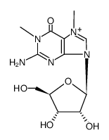 (2R,3R,4S,5R)-2-(2-amino-1,7-dimethyl-6-oxopurin-9-ium-9-yl)-4-hydroxy-5-(hydroxymethyl)oxolan-3-olate structure