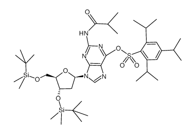 3',5'-bis-O-[(tert-butyl)dimethylsilyl]-2'-deoxy-N2-isobutyryl-O6-[(2,4,6-triisopropylphenyl)sulfonyl]guanosine Structure