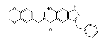 5-[N-(3,4-dimethoxybenzyl)-N-methylaminocarbonyl]-3-benzyl-6-hydroxy-1H-indazole结构式