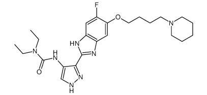 1,1-diethyl-3-{3-[6-fluoro-5-(4-piperidin-1-ylbutoxy)-1H-benzimidazol-2-yl]-1H-pyrazol-4-yl}urea结构式