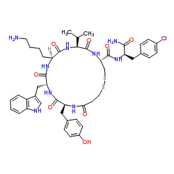 3-Mercaptopropionyl-Tyr-D-Trp-Lys-Val-Cys-p-chloro-D-Phe-NH2, (Disulfide bond between Deamino-Cys1 and Cys6) structure