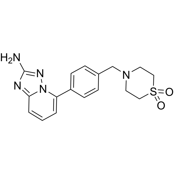 5-[4-(1,1-dioxothiomorpholin-4-ylmethyl)-phenyl]-[1,2,4]triazolo[1,5-a]pyridin-2-ylamine structure