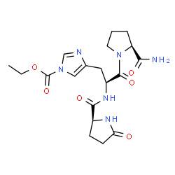 5-Oxo-L-Pro-1-(ethoxycarbonyl)-L-His-L-Pro-NH2 structure