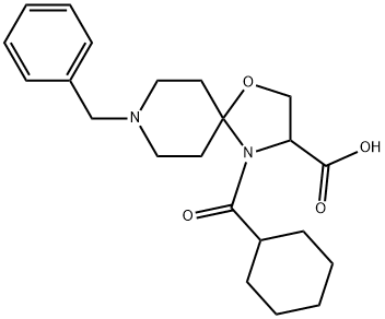 8-苄基-4-环己烷羰基-1-氧杂-4,8-二氮杂螺[4.5]癸烷-3-羧酸结构式