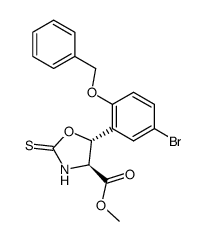 (R)-5-(2-benzyloxy-5-bromo)phenyl (S)-4-(methoxycarbonyl)oxazolidin-2-thione结构式